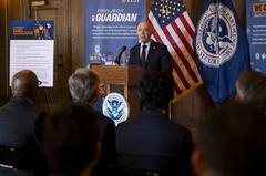 Homeland Security Secretary Alejandro Mayorkas at Know2Protect launch press conference in New York City