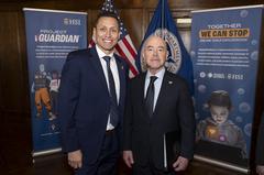 Homeland Security Secretary Alejandro Mayorkas at Know2Protect launch press conference in New York City
