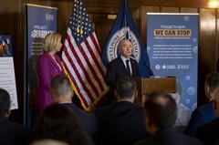 Homeland Security Secretary Alejandro Mayorkas at Know2Protect launch press conference in New York City
