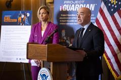 Homeland Security Secretary Alejandro Mayorkas at Know2Protect launch press conference in New York City
