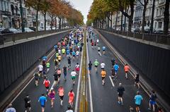 Runners participating in the Brussels Marathon in Belgium