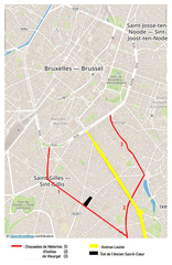 Map of Brussels highlighting major thoroughfares including Chaussée de Waterloo, Ixelles, Vleurgat, and Avenue Louise
