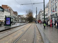 Tram station at Louizalaan-Avenue Louise with tram tracks and buildings