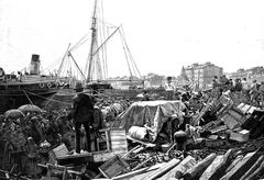 Pilgrims boarding the ship Baldomero Iglesias at the Valencia dock