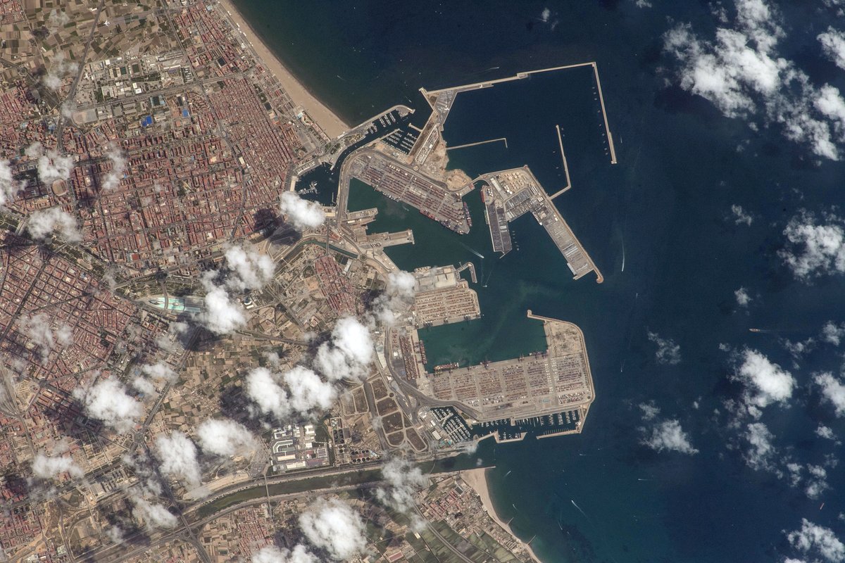 View of Port de Valencia from International Space Station during Expedition 56