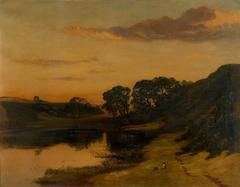 Landscape painting by George Harvey depicting natural scenery with trees and hills