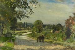 Landscape painting by Alexander Ignatius Roche featuring a serene natural scene with soft light and rich earthy tones