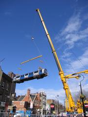 Waterloo & City Line train being lifted by crane