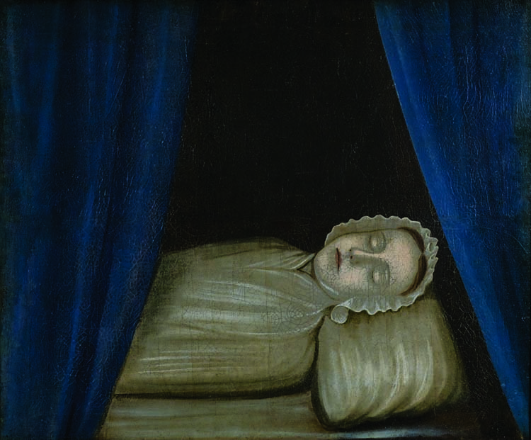 Posthumous deathbed portrait of young Elizabeth Royall by Joseph Badger