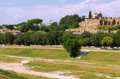 Aerial view of the central part of Circus Maximus in Rome, Italy