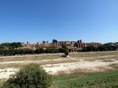 Aerial view of Circus Maximus in Rome showing ancient race track and surrounding hills