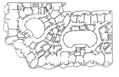 Architectural floor plan of Casa Milà by Antoni Gaudí from 1977 magazine Cuadernos de Arquitectura y Urbanisme