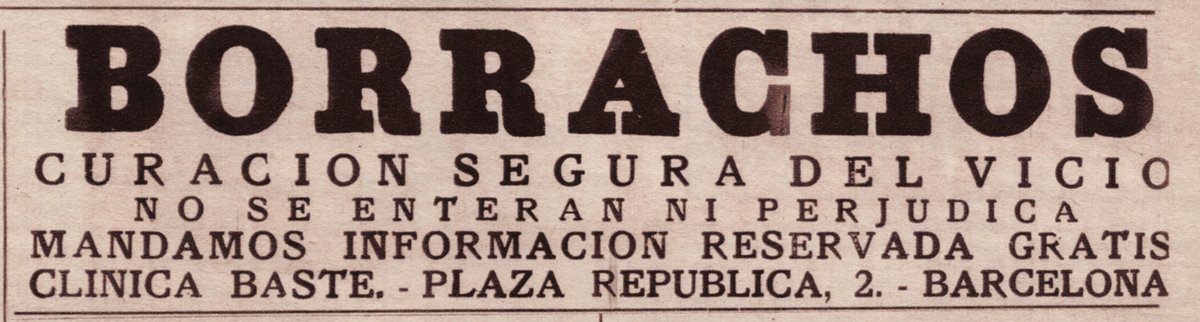 Advertisement for an alcoholism treatment clinic in Barcelona, Spain, 1935