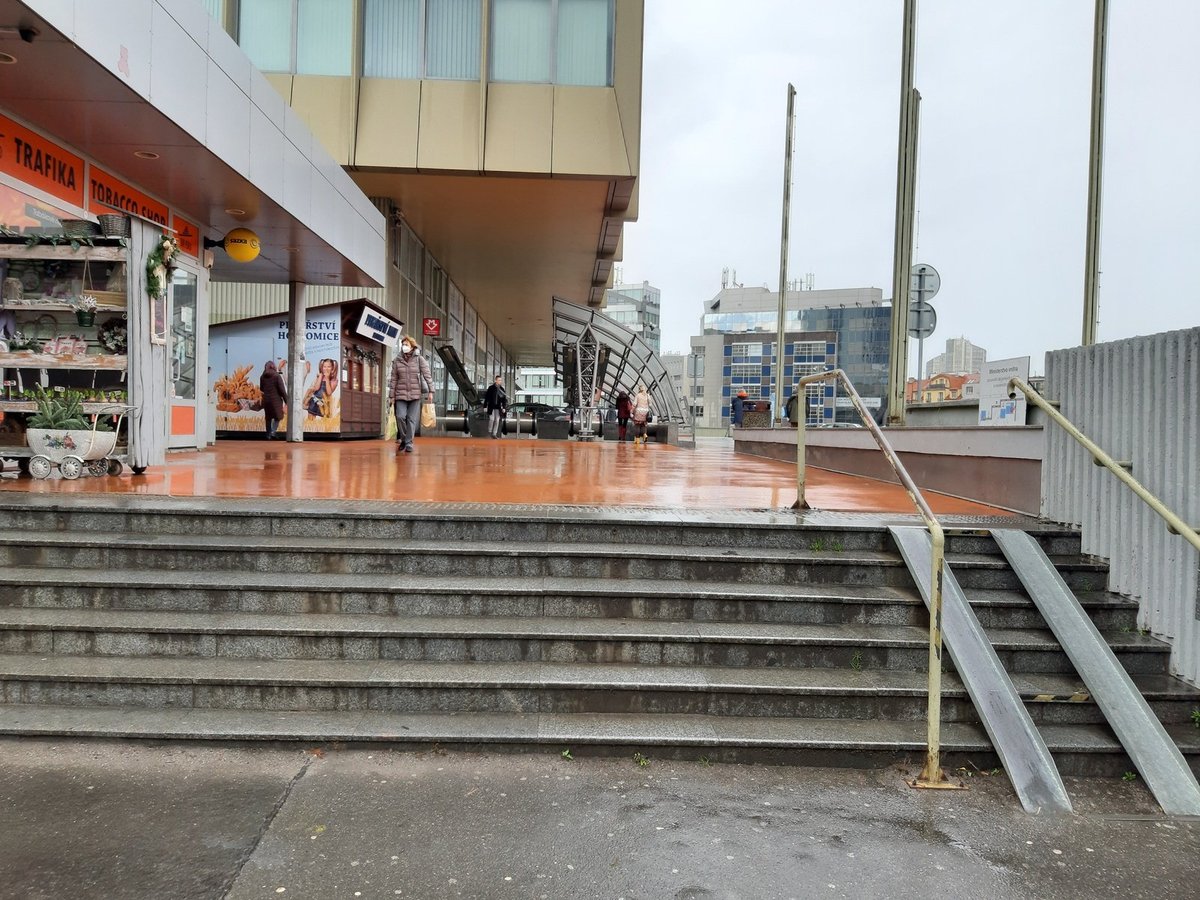 Praha near Pražského povstání metro station with urban streets and buildings