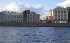 View of Universitetskaya Embankment with buildings of Saint Petersburg State University in Saint Petersburg, Russia