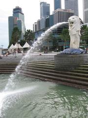 Merlion statue in Singapore with water spouting from its mouth