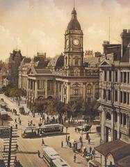 Melbourne Town Hall in 1910 showing historic architecture and bustling early 20th century city life