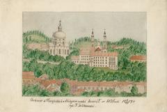 Vilnia city street Subač with Church of the Assumption and Missionaries monastery in 1879