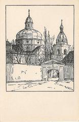 Vilnia (Vilnius) Vialikaja Rosa street with monastery viewed during Moscow-style reconstruction in 1916