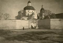 Historic street scene of Vilnia with monastery on Vialikaja Rosa during Moscow reconstruction