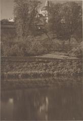 Historic street view of Vilnia, Zavulak Rosy near Misijanerski pond with Vizytak monastery in 1919