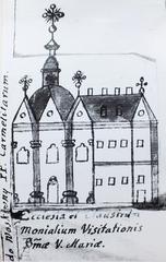 Historical map of Vilnia showing zavułak Rosy and the monastery landmark from 1751-99