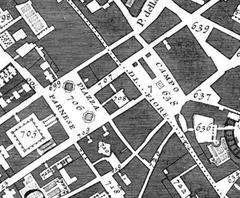 Historic Palazzo Fusconi Pighini del Gallo di Roccagiovine in Rome 1748 map detail
