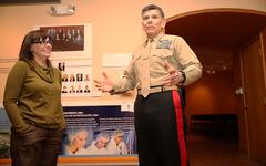 Major General Juan G. Ayala visiting Centennial Museum and Gardens at UTEP while speaking with Maribel Villalva during 2014 MAES Leadership Academy