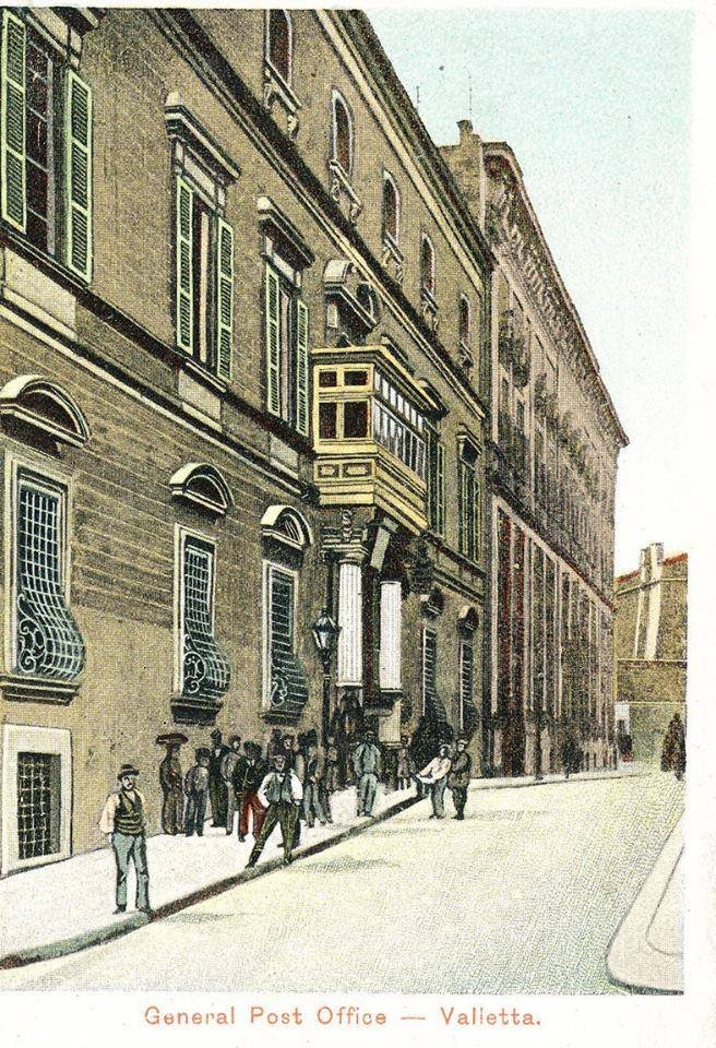 General Post Office building in Valletta on a coloured postcard