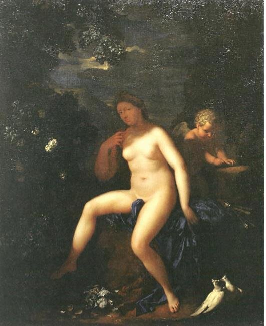 Classical painting of Venus and Amor by Adriaen van de Werff