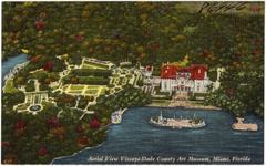 Aerial view of Vizcaya-Dade County Art Museum in Miami, Florida, circa 1930-1945