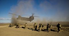U.S. Army Rangers preparing for extraction on CH-47 Chinook helicopter at Camp Roberts