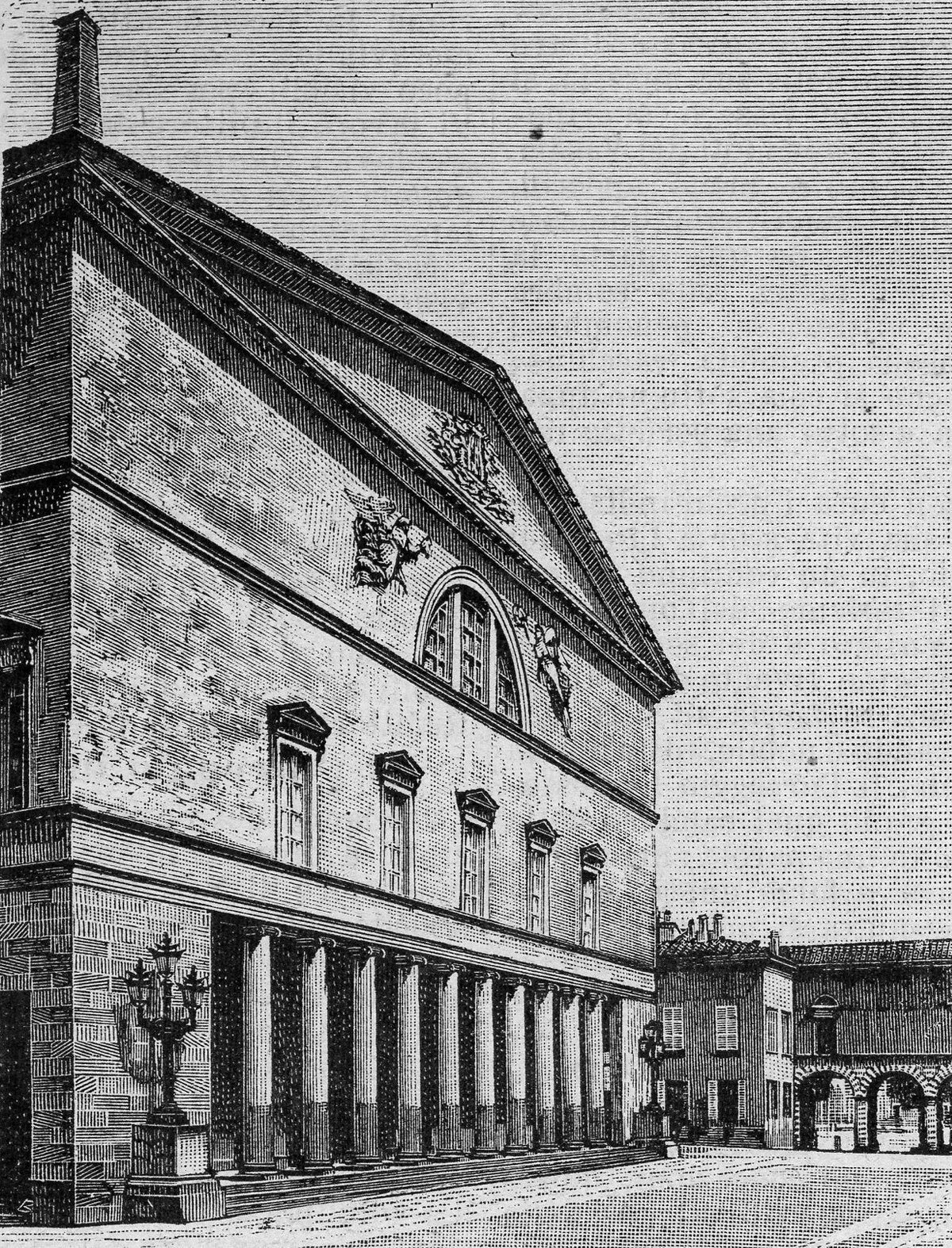 Woodcut image of Teatro Regio in Parma