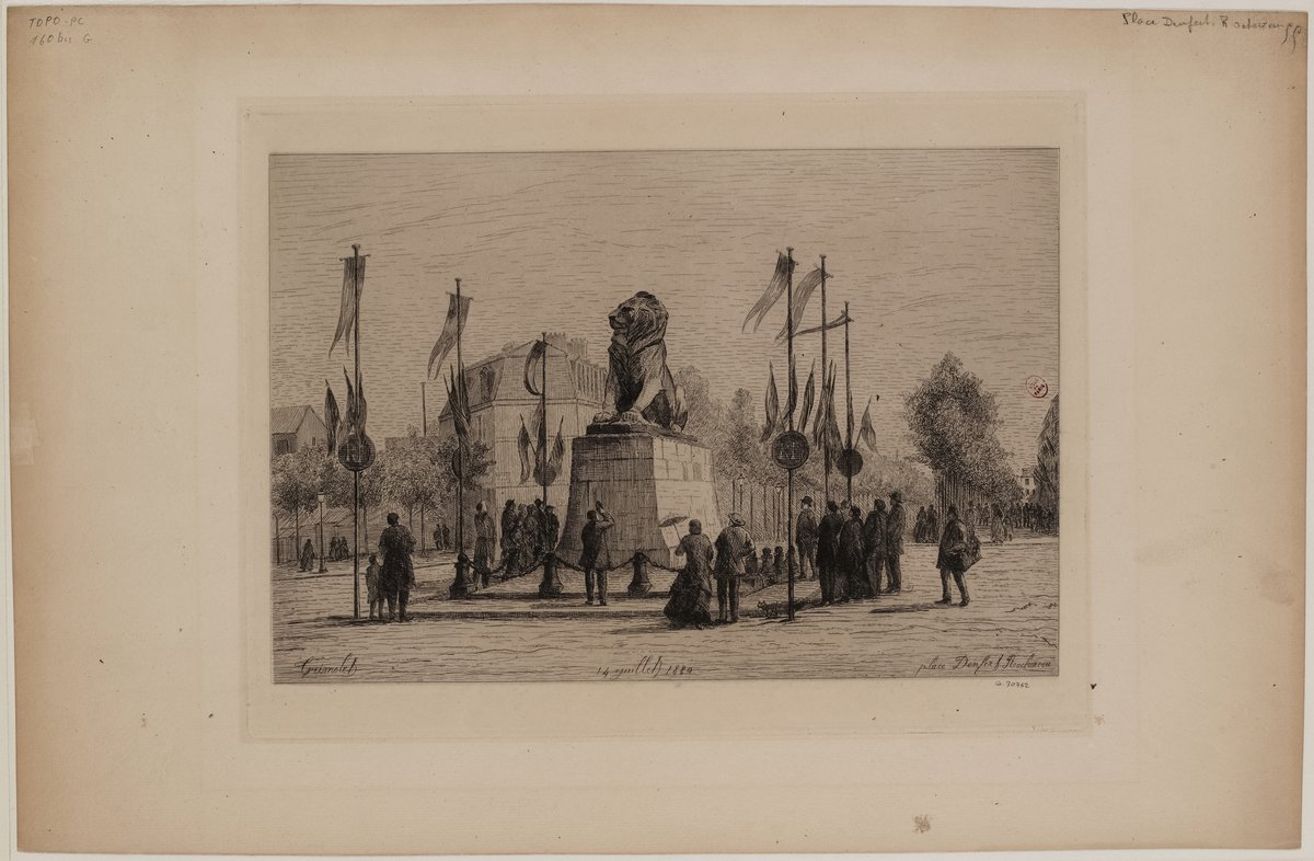 Etching of Moulin de la Barrière d’Enfer and Sceaux train station in Paris, dating from between 1800 and 1900