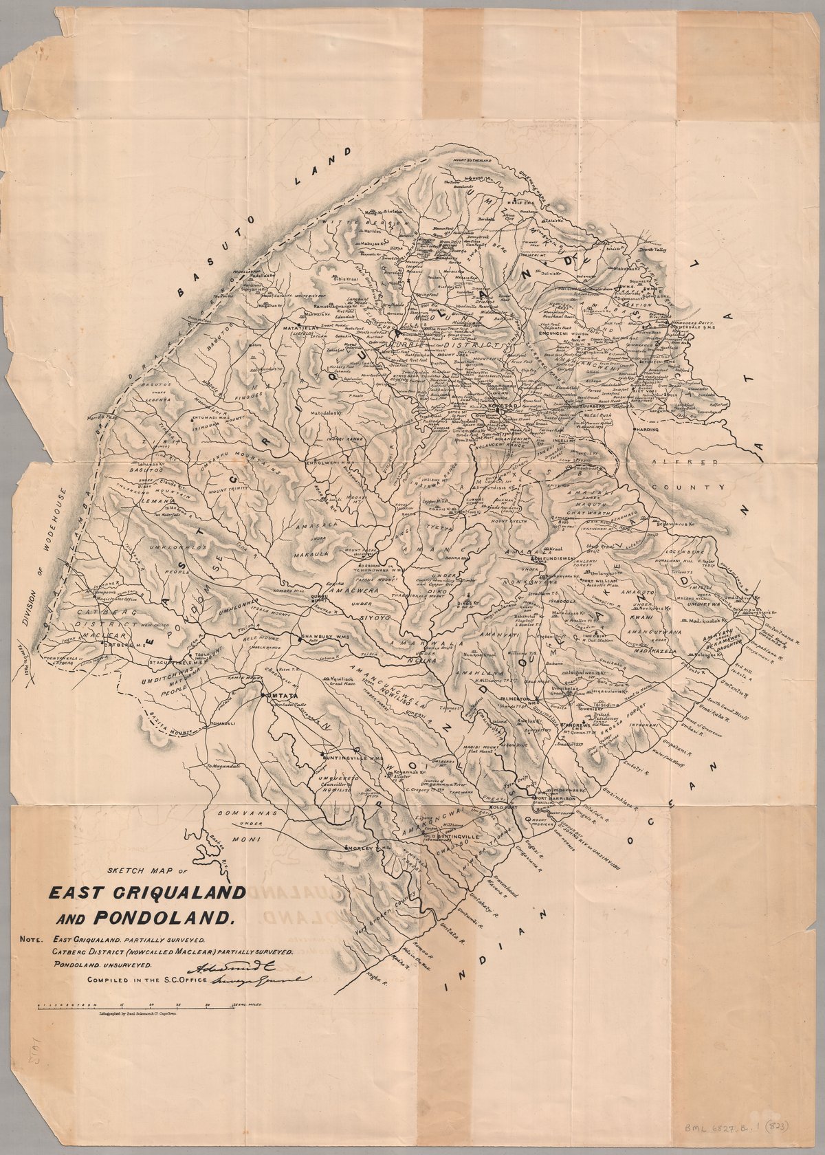 Sketch map of East Griqualand and Pondoland created by Abraham de Smidt in 1880