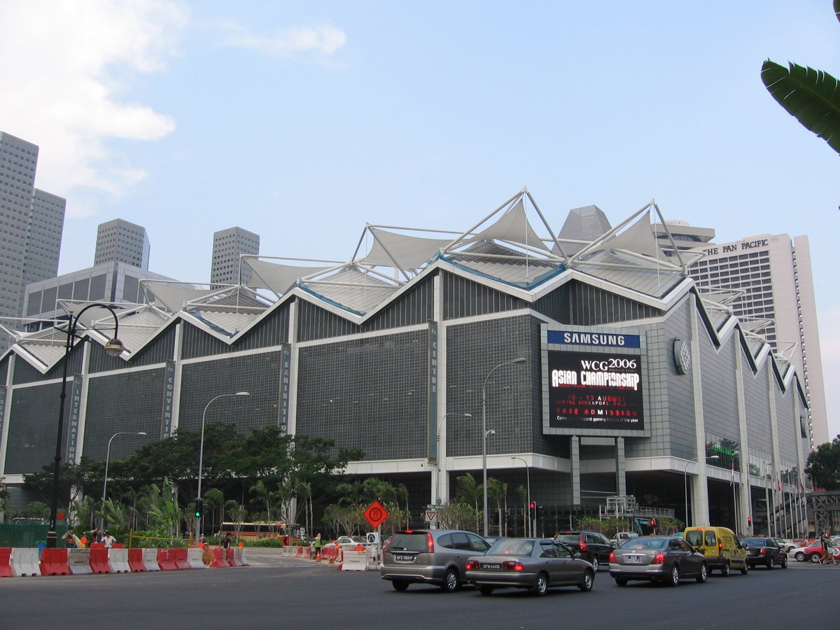 Suntec Singapore International Convention and Exhibition Centre exterior view on a sunny day