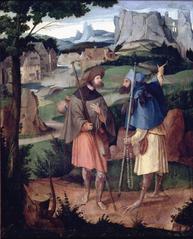 Dutch Renaissance painting depicting a pilgrim being misled by the devil, circa 1530