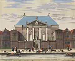Lakenhal building of Leiden depicted in a historic 1698 map from Frederick de Wit's Stedenboek