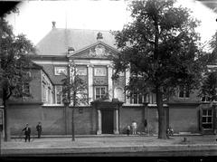 View of the historic Lakenhal building by the Oude Singel canal in Leiden