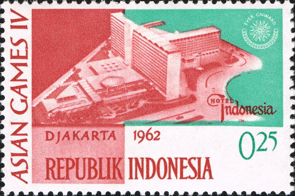Asian Games IV 1962 stamp from Indonesia featuring an athlete and sports imagery