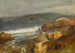 Scenic view of the Pacific Coast looking toward Point Bonita Lighthouse with rugged cliffs and the ocean