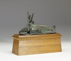 Bronze Oxyrhynchus fish statue with horned sun-disc from Late Period-Ptolemaic era