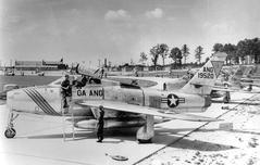 158th Fighter-Interceptor Squadron F-84F Thunderstreak aircraft on alert at Travis Field Georgia 1957