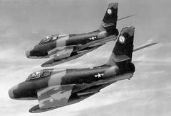 163d Tactical Fighter Squadron F-84F Thunderstreaks in Vietnam War camouflage livery around 1967 with smaller USAF insignia