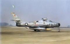 U.S. Air Force Republic F-84F Thunderstreak fighter jet on tarmac at RAF Wethersfield Essex UK