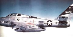 F-84F Thunderstreak aircraft 52-7043 in flight by 405th Fighter Day Group USAF
