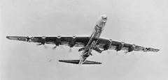 U.S. Air Force FICON project YRB-36 bomber carrying YF-84F fighter aircraft in stowed position