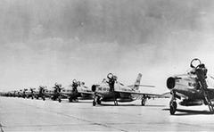 U.S. Air Force Republic F-84F Thunderstreak fighters of the 163rd Fighter Squadron at Chambley Air Base