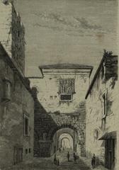 Ancient Porta Romana in Milan from a historical drawing in Brera Library