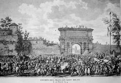 French troops entering Milan on 25 Floréal year 4 depicted in historical painting by Carle Vernet